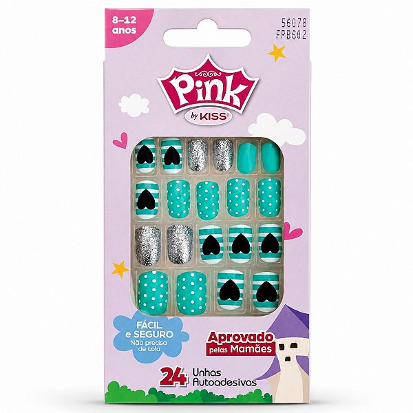 Unhas Autoadesivas Infantil Pink By Kiss Cor 2 Fpbg02 C/24