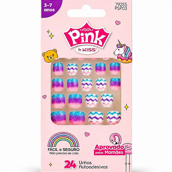 Unhas Autoadesivas Infantil Pink By Kiss Cor 7 Psp03 C/24