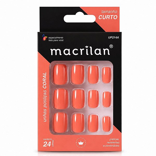Unhas Postiças Coral Macrilan Curto Up214a C/24