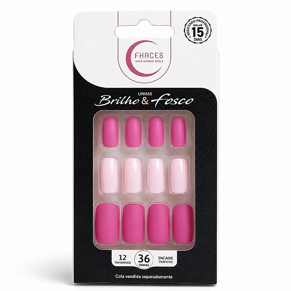 Unhas Postiças Brilho & Fosco Rosa U4033 Fhaces