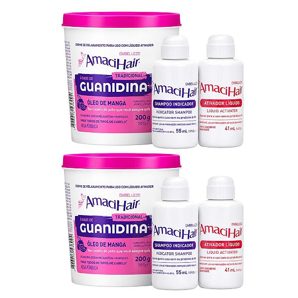 Kit Embelleze AmaciHair Tradicional Óleo de Manga: 2 Creme Relaxamento Guanidina 200g
