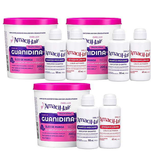 Kit Embelleze AmaciHair Tradicional Óleo de Manga: 3 Creme Relaxamento Guanidina