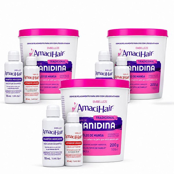 Kit Embelleze AmaciHair Tradicional Óleo de Manga: 3 Creme Relaxamento Guanidina 200g
