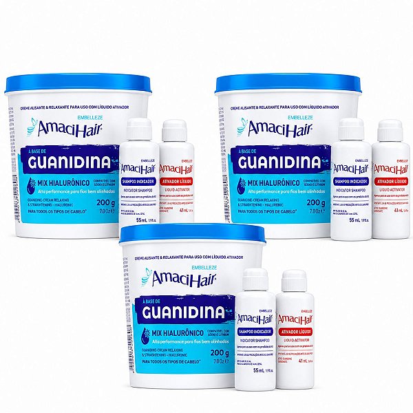 Kit Embelleze AmaciHair Mix Hialurônico: 3 Creme Relaxamento Guanidina 200g