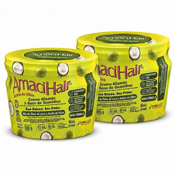 Kit Embelleze AmaciHair Azeite De Oliva: 2 Creme Alisante Guanidina 200g