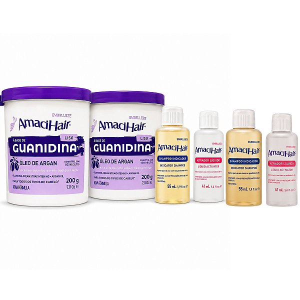 Kit Embelleze AmaciHair Liso Óleo De Argan: 2 Creme Alisante Guanidina 200g