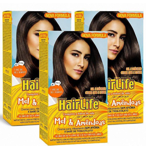Kit Embelleze HairLife Mel E Amêndoas: 3 Creme alisante Tioglicolato 80g