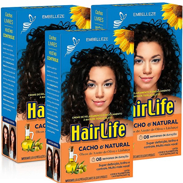 Kit Embelleze HairLife Cacho e Natural: 3 Creme Alisante Tioglicolato 80g
