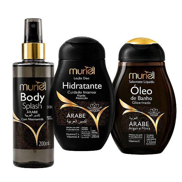 Kit Completo Muriel Árabe: Loção Hidratante, Body Splash Com Niacinamida 200ml e Óleo De Banho 230ml