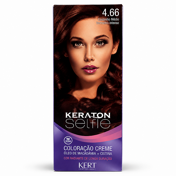 Coloração Creme Keraton Selfie 4.66 Castanho Médio Vermelho Intenso