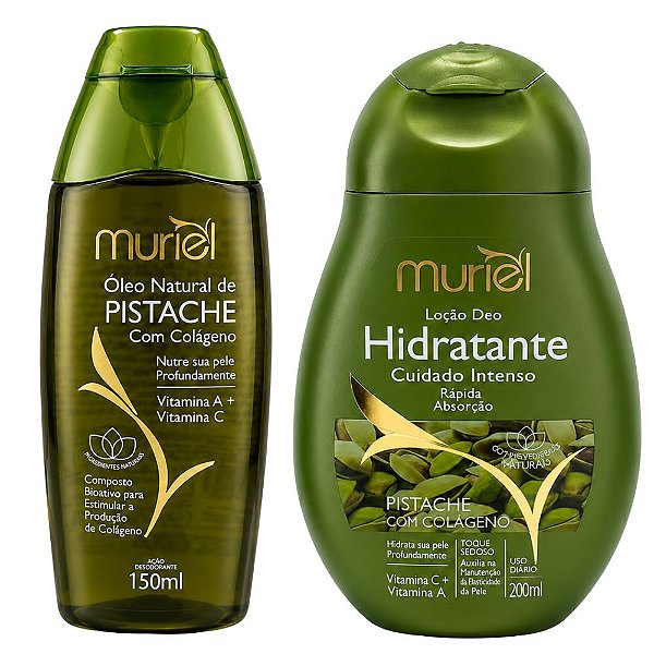 Kit Muriel Pistache Com Colágeno: Óleo Natural Corporal e Loção Deo Hidratante Corporal 200ml