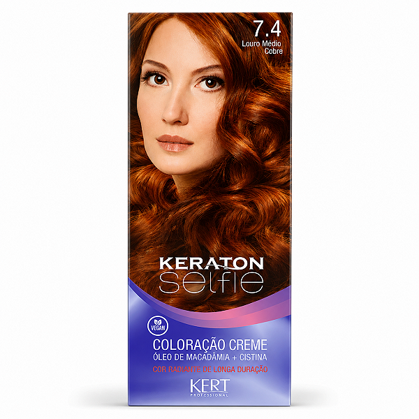 Coloração Creme Kert Keraton Selfie 7.4 Louro Médio Cobre