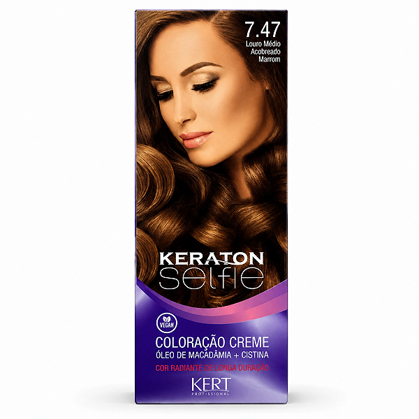 Coloração Creme Kert Keraton Selfie 7.47 Louro Médio Acobreado Marrom