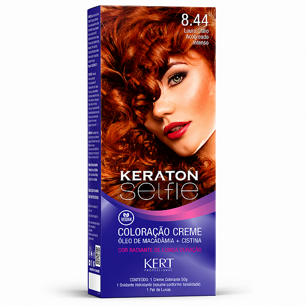 Coloração Creme Kert Keraton Selfie 8.44 Louro Claro Acobreado Intenso