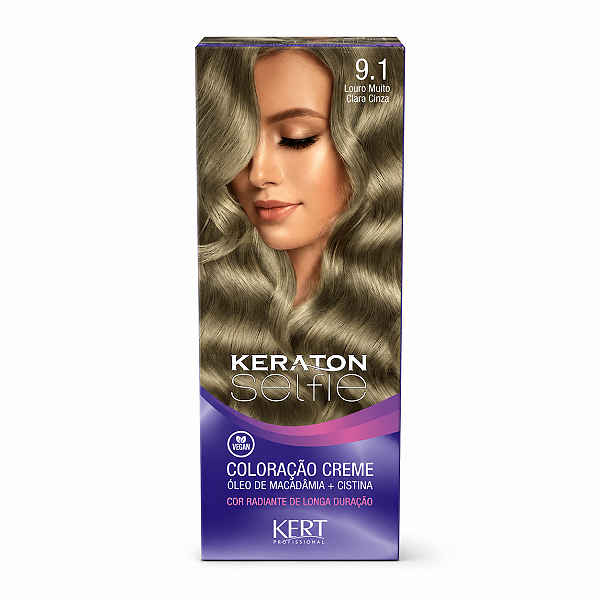 Coloração Creme Kert Keraton Selfie 9.1 Louro Muito Claro Cinza