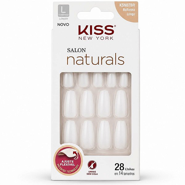 Unhas Postiças Kiss New York Salon Naturals Bailarina Longo 28 Unidades Cód. KSN07BR