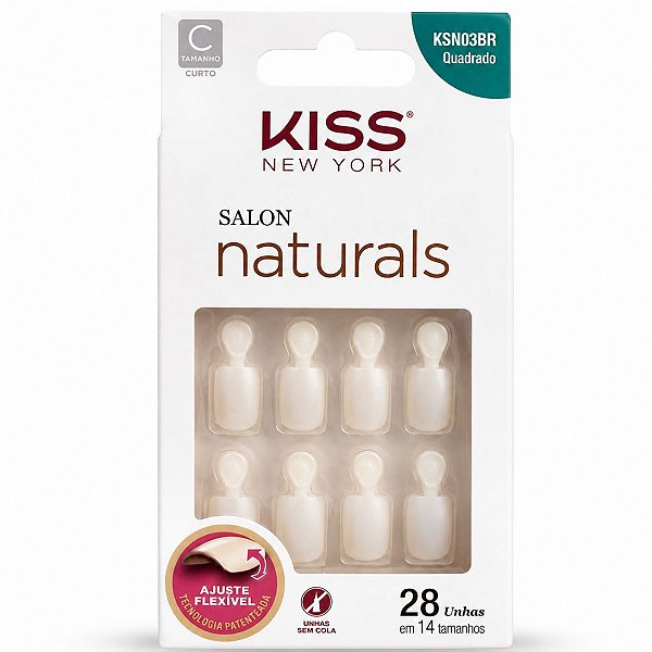 Unhas Postiças Kiss New York Salon Naturals Quadrado Curto Cód. KSN03BR
