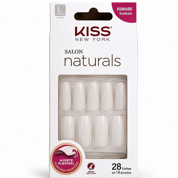 Unhas Postiças Kiss New York Salon Naturals Quadrado Longo Cód. KSN04BR