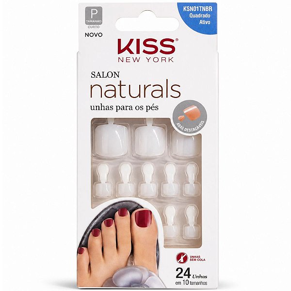 Unhas Postiças Kiss New York  Salon Naturals Para Pés Quadrado Curto 28 Unidades Cód. KSN01TNBR