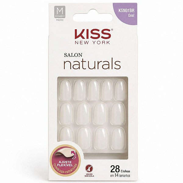 Unhas Postiças Kiss New York Salon Naturals Oval Médio 28 Unidades Cód. Ksn01br