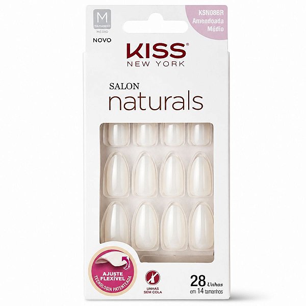 Unhas Postiças Kiss New York Salon Naturals Amendoada Médio Cód. Ksno08br