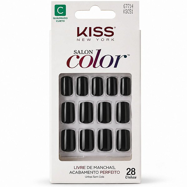 Unhas Postiças Kiss New York Salon Color Quadrado Curto 28 Unidades Cód. Ksc51