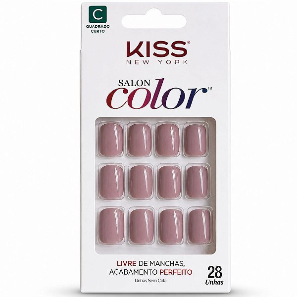 Unhas Postiças Kiss New York Salon Color Quadrado Curto 28 Unidades Cód. KSC52BR