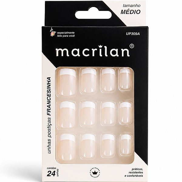 Unhas Postiças Macrilan Francesinha Sem Adesivo 24 Unidades Cód. Up309a