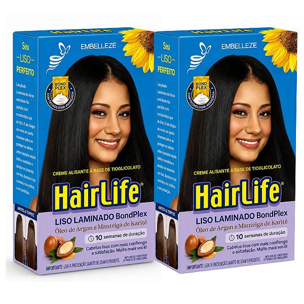 Kit Embelleze HairLife Liso Laminado: 2 Creme alisante Tioglicolato 80g
