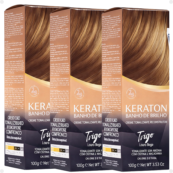 Kit Kert Keraton: 3 Tonalizantes Banho de Brilho Vegan Trigo Louro Bege 100g