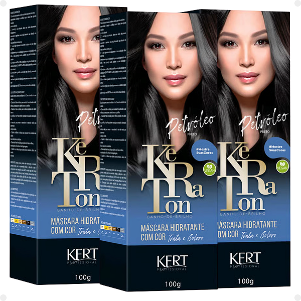 Kit Kert Keraton: 3 Tonalizantes Banho de Brilho Vegan Petróleo 100g