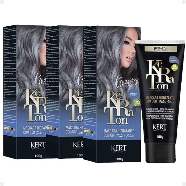 Kit Kert Keraton: 3 Tonalizantes Banho de Brilho Vegan Granny Cinza Titânio 100g