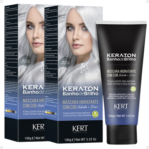 Kit Kert Keraton: 2 Tonalizantes Banho de Brilho Vegan Ice Cinza Platinado 100g