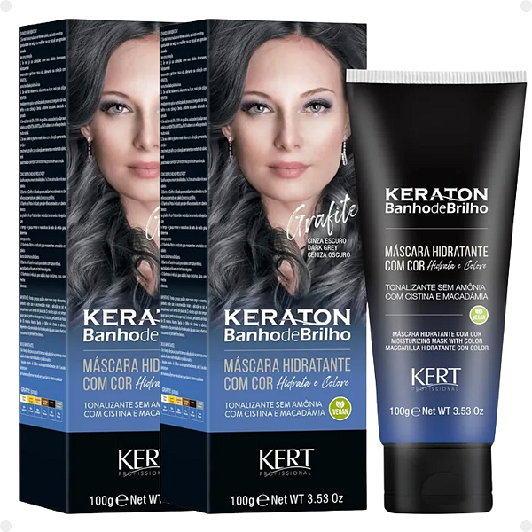 Kit Kert Keraton: 2 Tonalizantes Banho de Brilho Vegan Grafite Cinza Escuro 100g