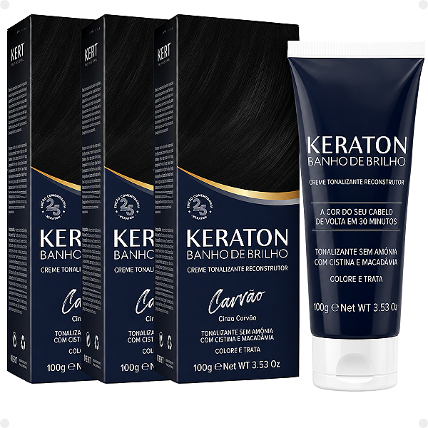Kit Kert Keraton: 3 Tonalizantes Banho de Brilho Vegan Cinza Carvão 100g