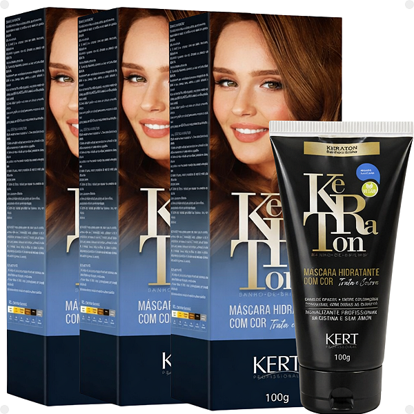 Kit Kert Keraton: 3 Tonalizantes Banho de Brilho Vegan Mel Marrom Dourado 100g