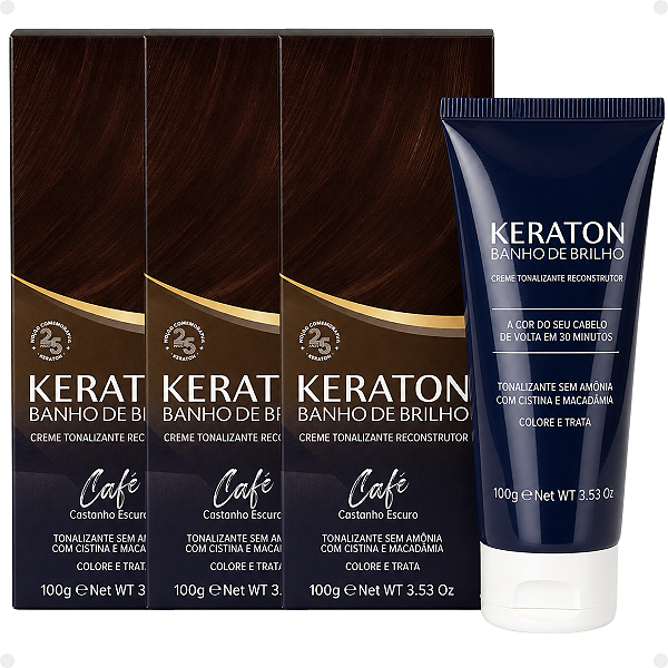 Kit Kert Keraton: 3 Tonalizantes Banho de Brilho Vegan Café Castanho Escuro 100g