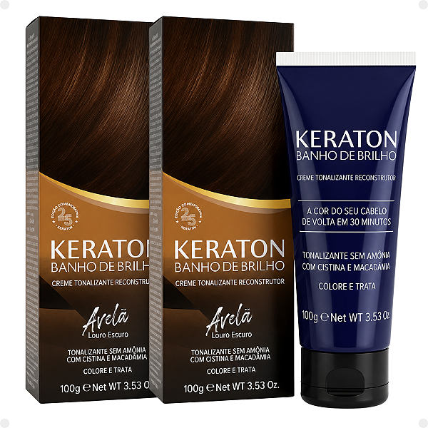 Kit Kert Keraton: 2 Tonalizantes Banho de Brilho Vegan Avelã Louro Escuro 100g