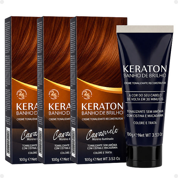 Kit Kert Keraton: 3 Tonalizantes Banho de Brilho Vegan Caramelo Moreno Iluminado 100g