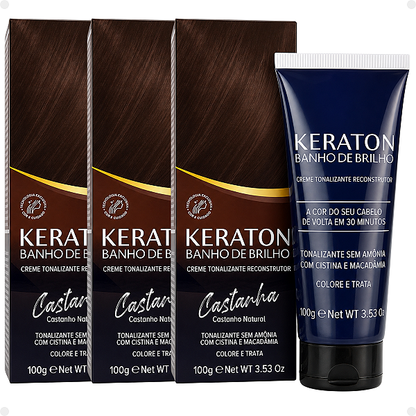 Kit Kert Keraton: 3 Tonalizantes Banho de Brilho Vegan Castanha Castanho Natural 100g