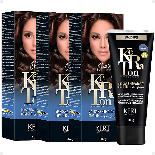 Kit Kert Keraton: 3 Tonalizantes Banho de Brilho Vegan Chocolate Marrom 100g