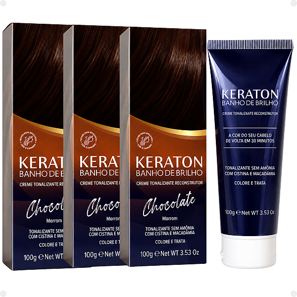 Kit Kert Keraton: 3 Tonalizantes Banho de Brilho Vegan Chocolate Marrom 100g