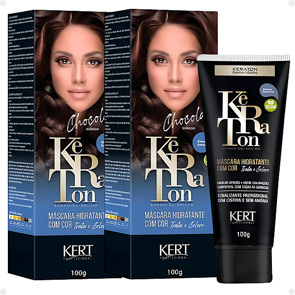 Kit Kert Keraton: 2 Tonalizantes Banho de Brilho Vegan Chocolate Marrom100g