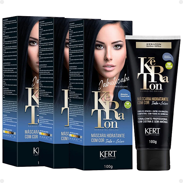 Kit Kert Keraton: 3 Tonalizantes Banho de Brilho Vegan Jabuticaba Preto Azulado 100g