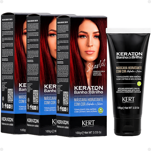 Kit Kert Keraton: 3 Tonalizantes Banho de Brilho Vegan Scarlet Vermelho Cereja 100g