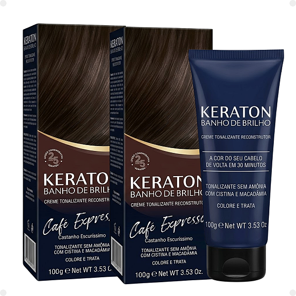 Kit Kert Keraton: 2 Tonalizantes Banho de Brilho Vegan Café Expresso Castanho Escuríssimo 100g