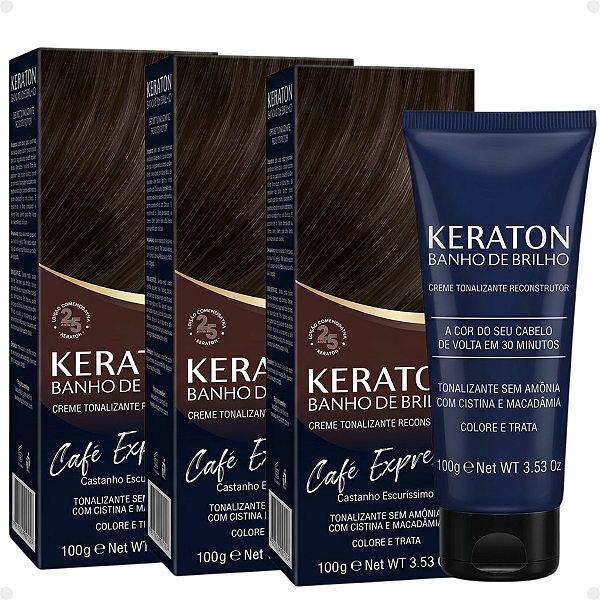 Kit Kert Keraton: 3 Tonalizantes Banho de Brilho Vegan Café Expresso Castanho Escurríssimo 100g