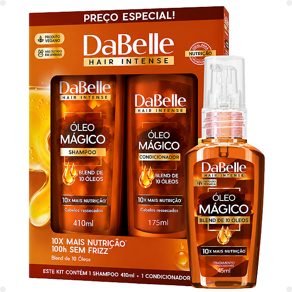 Kit DaBelle Óleo Mágico Blend 10 Óleos: Shampoo 410ml e Condicionador 175ml+ Óleo Mágico 45ml
