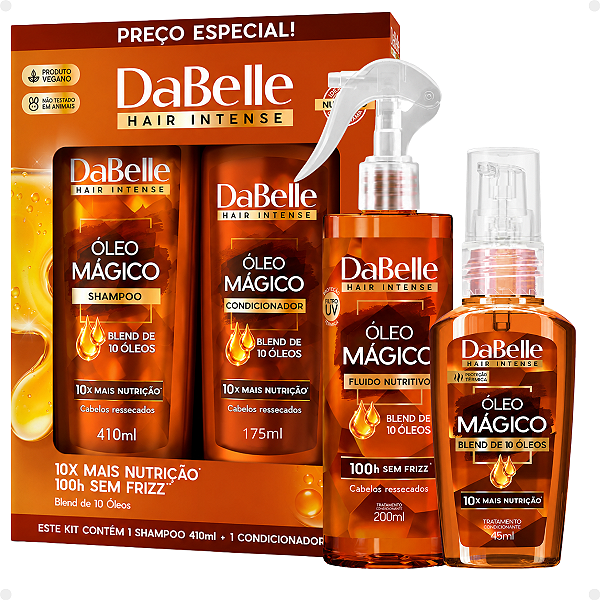 Kit DaBelle Óleo Mágico Blend 10 Óleos: Shampoo 410ml e Condicionador 175ml+ Fluido Nutritivo 200ml+ Óleo Mágico 45ml