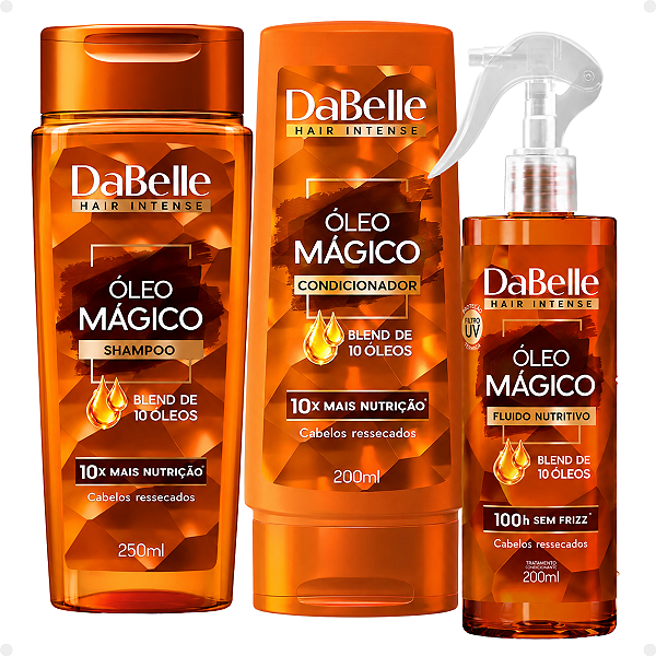 Kit DaBelle Óleo Mágico Blend 10 Óleos: Shampoo 250ml, Condicionador 200ml e Fluido Nutritivo 200ml